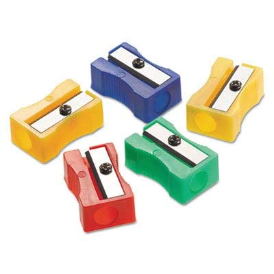 One-Hole Manual Pencil Sharpeners, Red/Blue/Green/Yellow, 4w x 2d x 1h, 24/Pack, Sold as 24 Each
