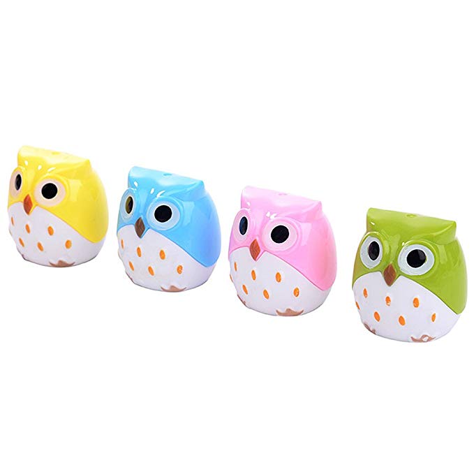 Pencil Sharpener,HOBOYER Cute Cartoon Animal Owl Pattern Double Holes Pencil Sharpeners Creative School Stationery Supplies for Kids Children[Pack of 4]