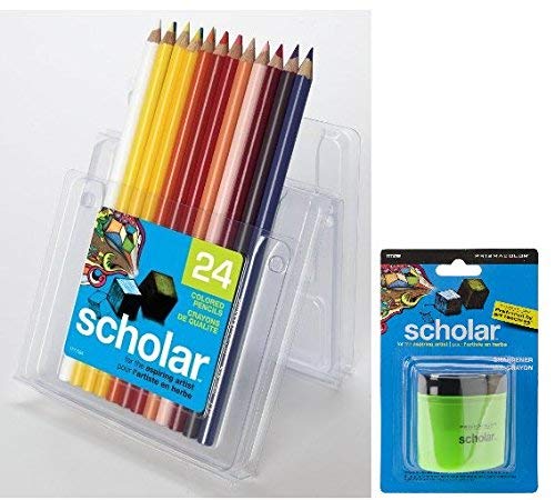 Prismacolor Scholar Colored Pencils, 24 Pre-Sharpened Colored Pencils with Prismacolor Scholar Colored Pencil Sharpener