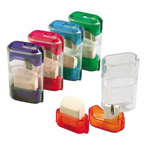 Portable Sharpener, Built in Eraser, 1 3/4 Inch x3/4 Inch x2 3/4 Inch, Colors May Vary