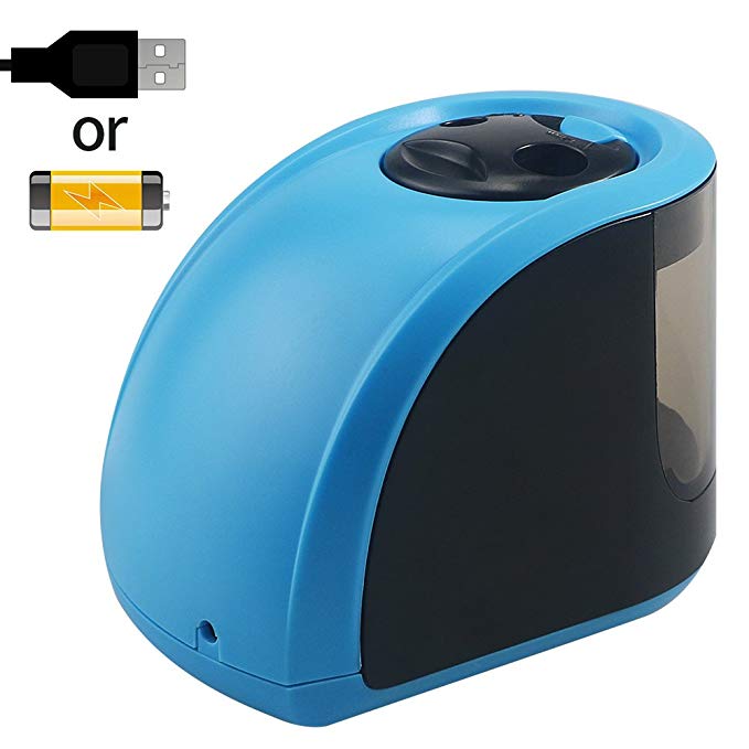 Pencil Sharpener,Sikaye Electric Automatic Pencil Sharpener with Double Holes and Replaceable Blades,USB or Battery Operated,Perfect Gift for Kids, Student, Teachers,Artist (blue)
