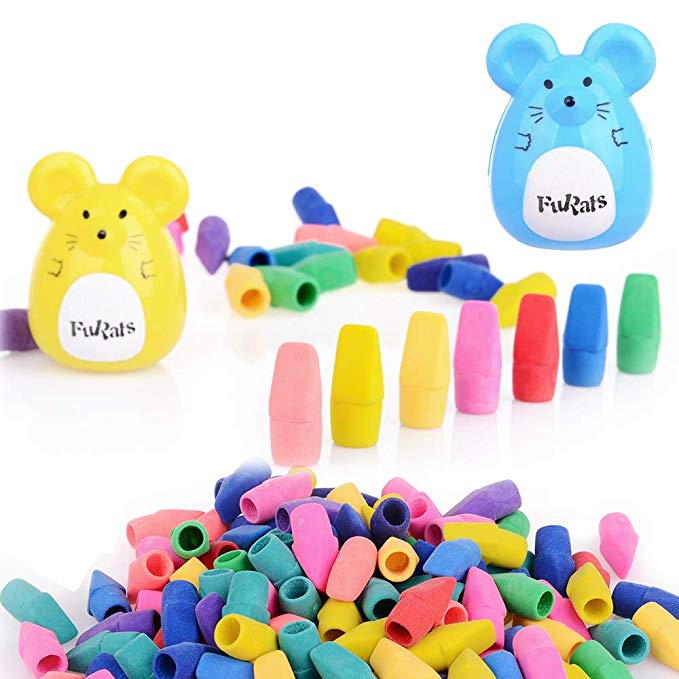 150 Pcs Pencil Cap Eraser and 8 Pcs Pencil Sharpener with Assorted Colors to Sharpen a Perfect Point on a Pencil and Erase Smudge Well