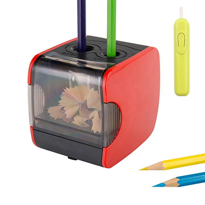 OMAIC Electric Pencil Sharpener, 2 Hole with Big (8-12mm) and Small (6-8mm) -Red