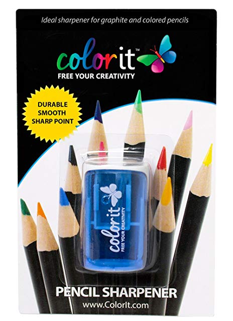 Travel Pencil Sharpener by ColorIt - Pocket-sized and Stores Pencil Shavings. Designed to Sharpen Standard Graphite and Colored Pencils