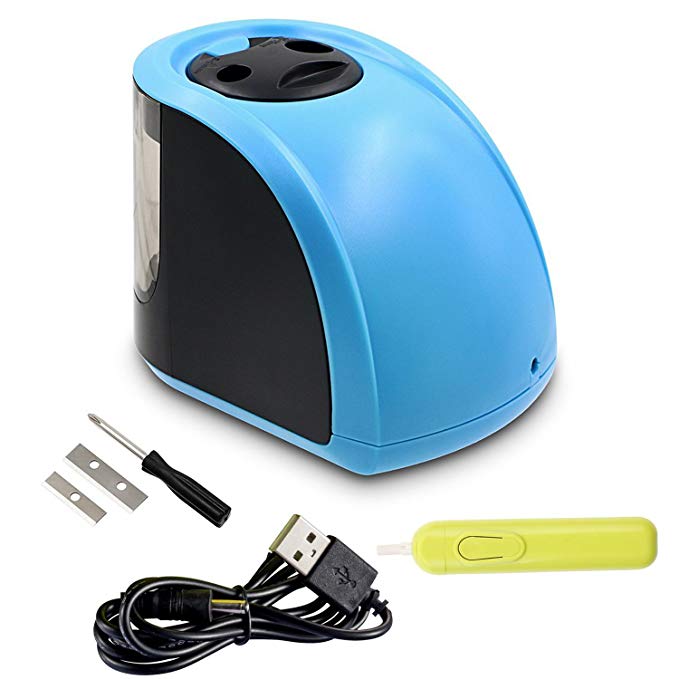 YOSUN Electric Pencil Sharpener, 2 Diameters Holes, Powered By Adapters Or Battery, For Children, Students, Artists And Office – Blue