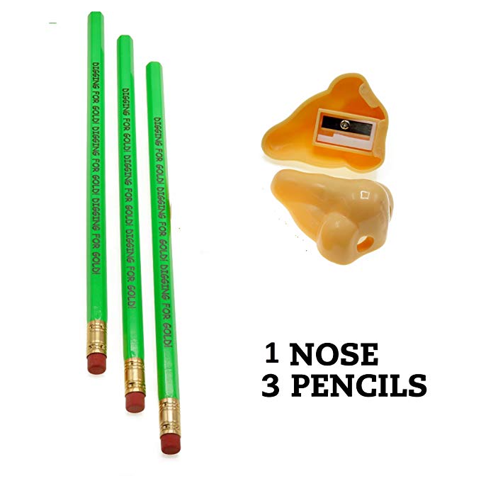 Nose Pencil Sharpeners 1x and Booger Themed Pencils 3x – Novelty Stationery Back to School Gift, Classroom Fun – Gag Gifts Adults and Children
