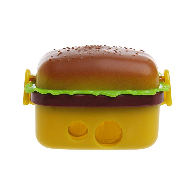 Ladaidra 1Pc Pencil Sharpener with 2 Holes Cute Hamburger Shape Manual Stationary Gift School Office Supplies For Kids Boys Girls Adults Women Men