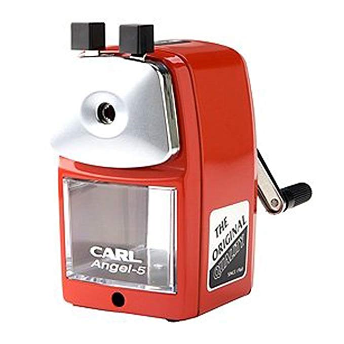 CARL Angel-5 Pencil Sharpener, Red, Quiet for Office, Home and School