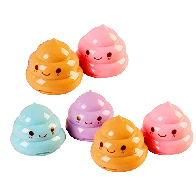 Pack of 6 Bulk Poop Emoji Shaped Pencil Sharpener for Kids, Funny Hand Manual Double Hole Pencil Cutters