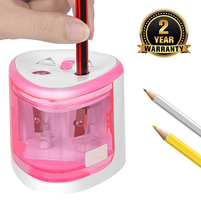 Electric Pencil Sharpener,Heavy duty Steel Blade Auto Stop Colored Pencil Sharpeners for Kids Artists Adults (Pink)