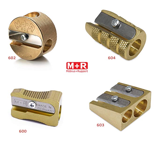 All 4 Styles of Mobius + Ruppert (M+R) Brass Pencil Sharpener - includes all 4 shapes! Made in Germany - finest in the world!