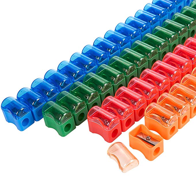 Juvale 72-Count Plastic Pencil Sharpener - Manual Sharpener in Assorted Colors, Mini Handheld Sharpener with Lid, 1 x 0.9 x 0.5 Inches