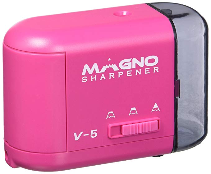 MAGNO SHARPENER Best Electric Pencil Sharpener. Good for School Kids.Pink. Quiet for Classroom. Heavy Duty too - Good for Colored Pencils -Works with AC Adapter, USB and Battery Powered.