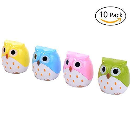 Funny Owl Dual Hole Pencil Sharpener, Pack of 10