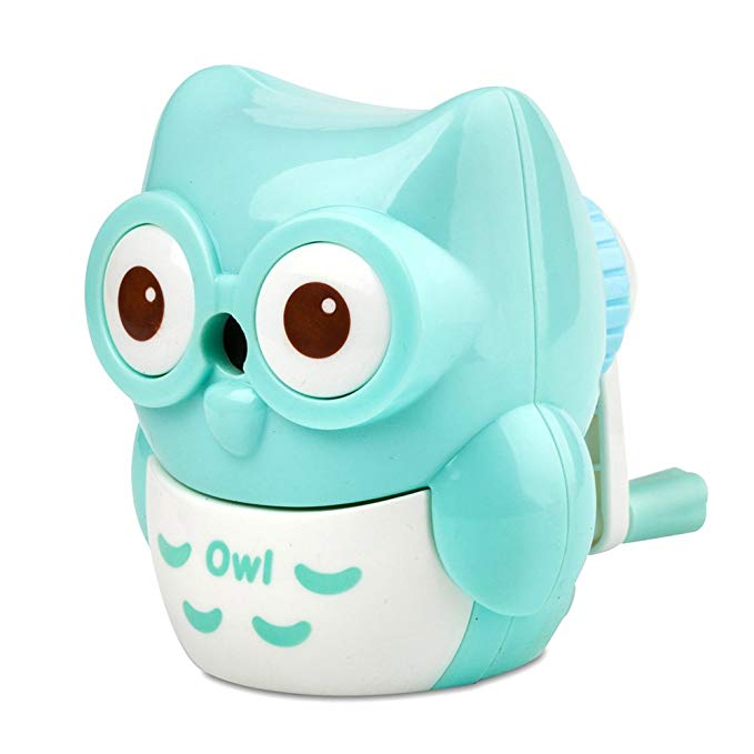 StudentsZone Kids Handheld Manual Pencil Sharpener with Cover for Colored Pencils (Owl-Blue)