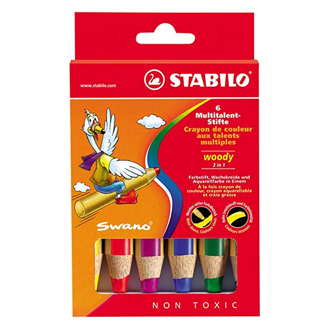 STABILO WOODY SET OF 6 COLORS AND SHARPENER