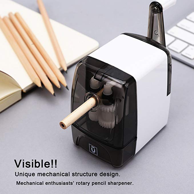 M&G Manual Rotary Pencil Sharpener with Automatic Helical blade, Hand Crank with Long Hole, Sharp Blender (non electric), White