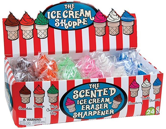 Raymond Geddes Ice Cream Shoppe Scented Eraser with Pencil Sharpener, 24 Pack (68662)