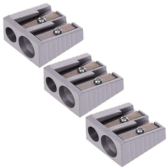 COSMOS Pack of 3 Metal Dual-Hole Manual Pencil Sharpener