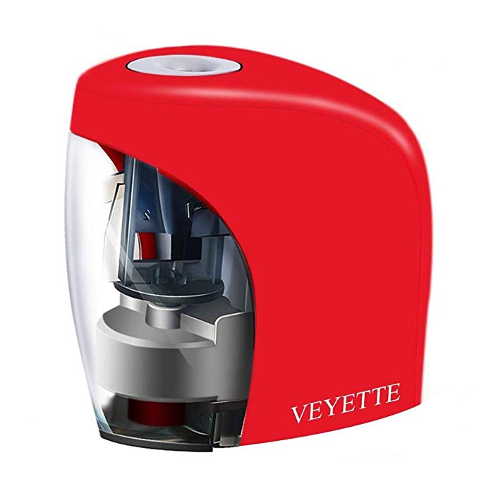 Electric Pencil Sharpener, Veyette Electrical Automatic Sharpener for NO.2 Pencils and Colored Pencils, Small Pencil Sharpener For Classroom, Home and Office, USB Plug Included, Red