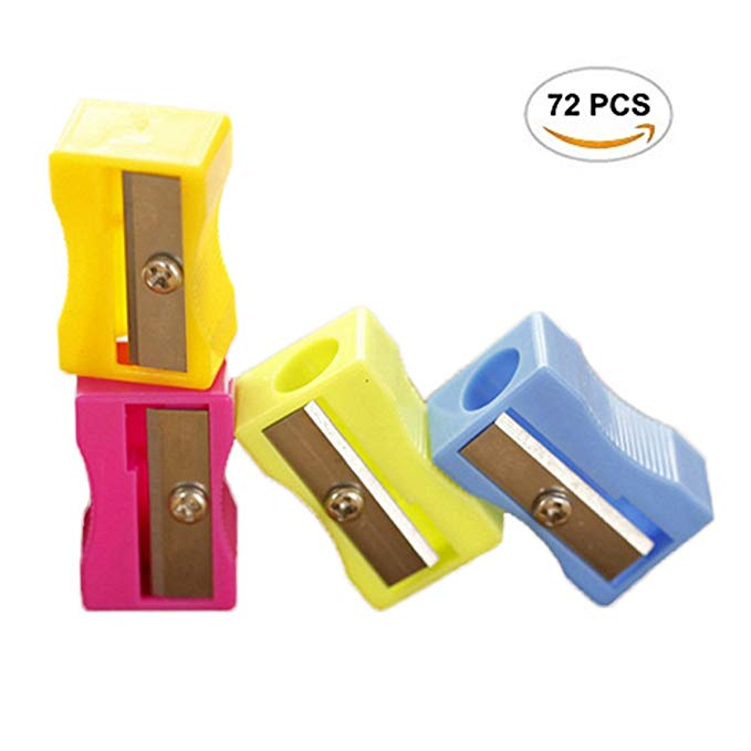 72 Pack Bulk Kids Plastic Manual Plastic Pencil Sharpener Assortment for School and Home